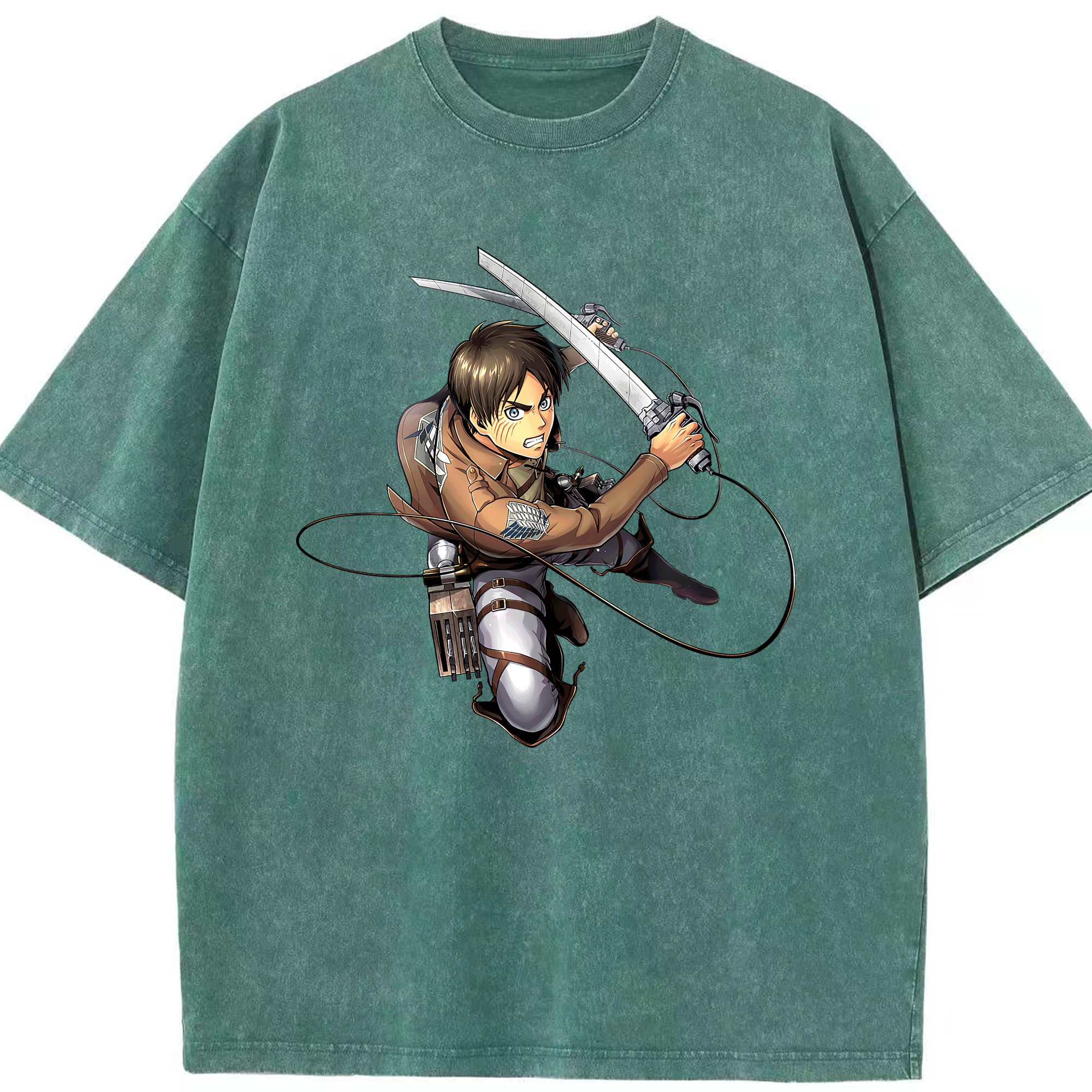 （画像用） 進撃の巨人 エレン･イェーガー Attack on Titan Eren Jäger 綿100% ヴィンテージ風 半袖Tシャツ（フロントプリント）